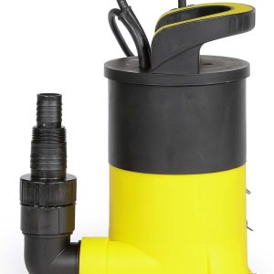 Wiltec Tauchpumpe mit Schwimmer 400 W, flachabsaugende Pumpe bis 1 mm, Tiefbrunnenpumpe 5 m Förderhöhe und 7 m Tiefe, Flachsaugerpumpe für Klarwasser 24