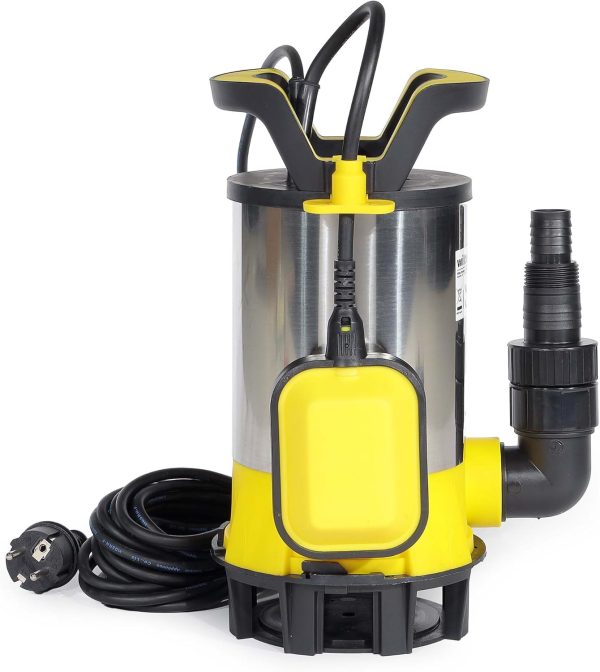 Wiltec 3 in 1 Flachsauger Tauchpumpe Edelstahl 550 W, Schmutzwasserpumpe 12500 l/h, Flachwasserpumpe mit Schwimmer, Flachsaugpumpe für Keller 6